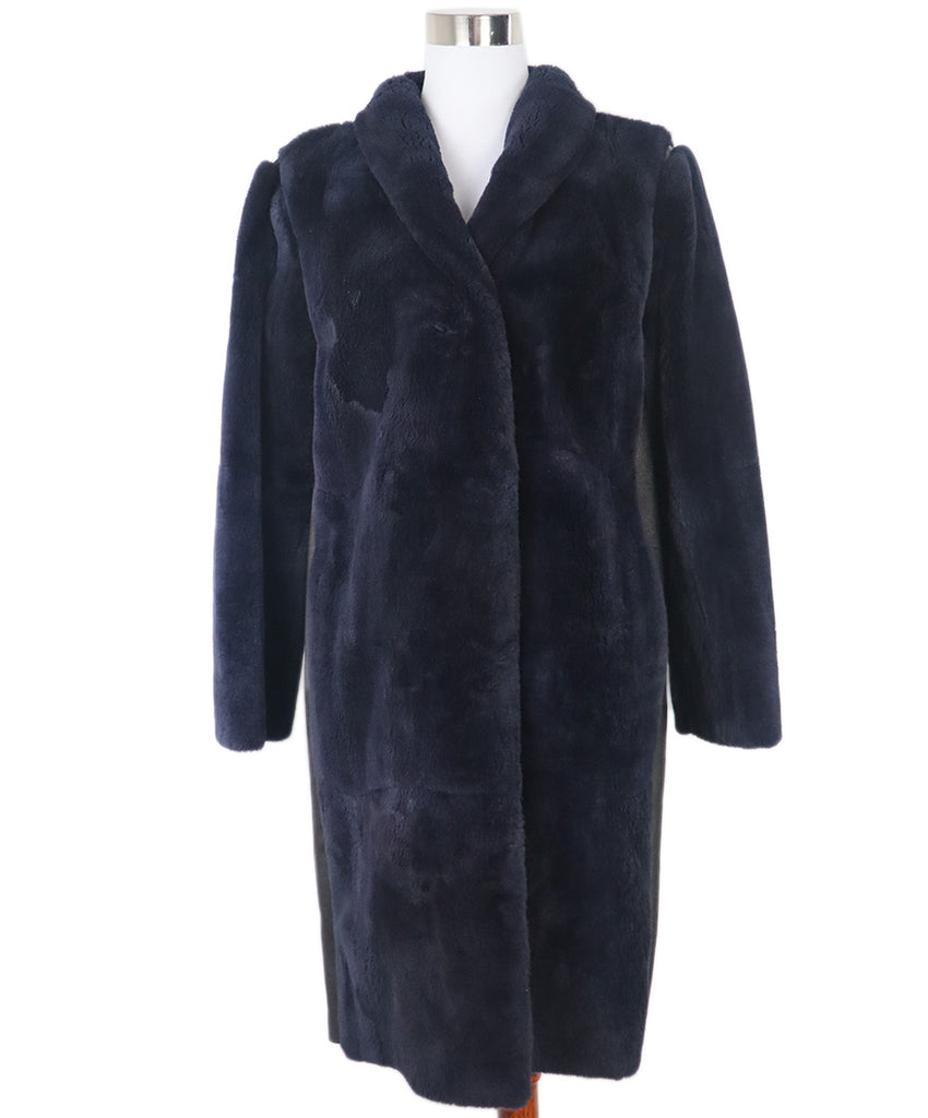 Maison Ullens Navy Sheared Fur & Leather Coat 