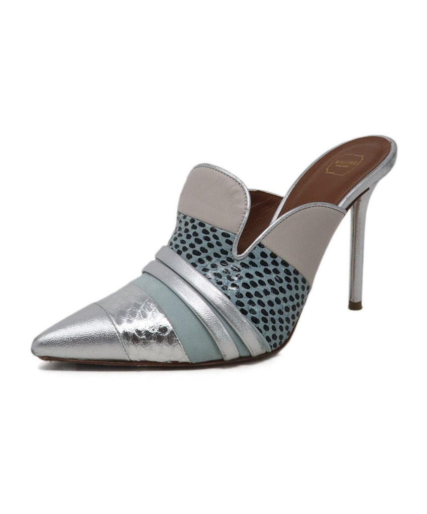 Malone Silver & Blue Metallic Mule Heels 