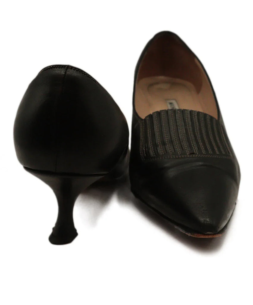 【美品】MANOLO BLAHNIK 本革 メダリオン 7 BLACK Manolo Blahnik Black Leather Stitched Heels sz 7 l Michael's