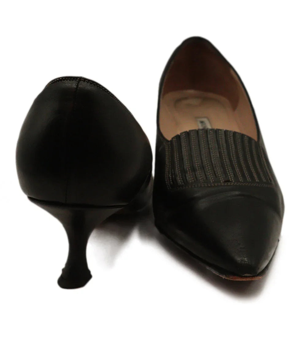 Manolo Blahnik Black Leather Stitched Heels sz 7 l Michael's