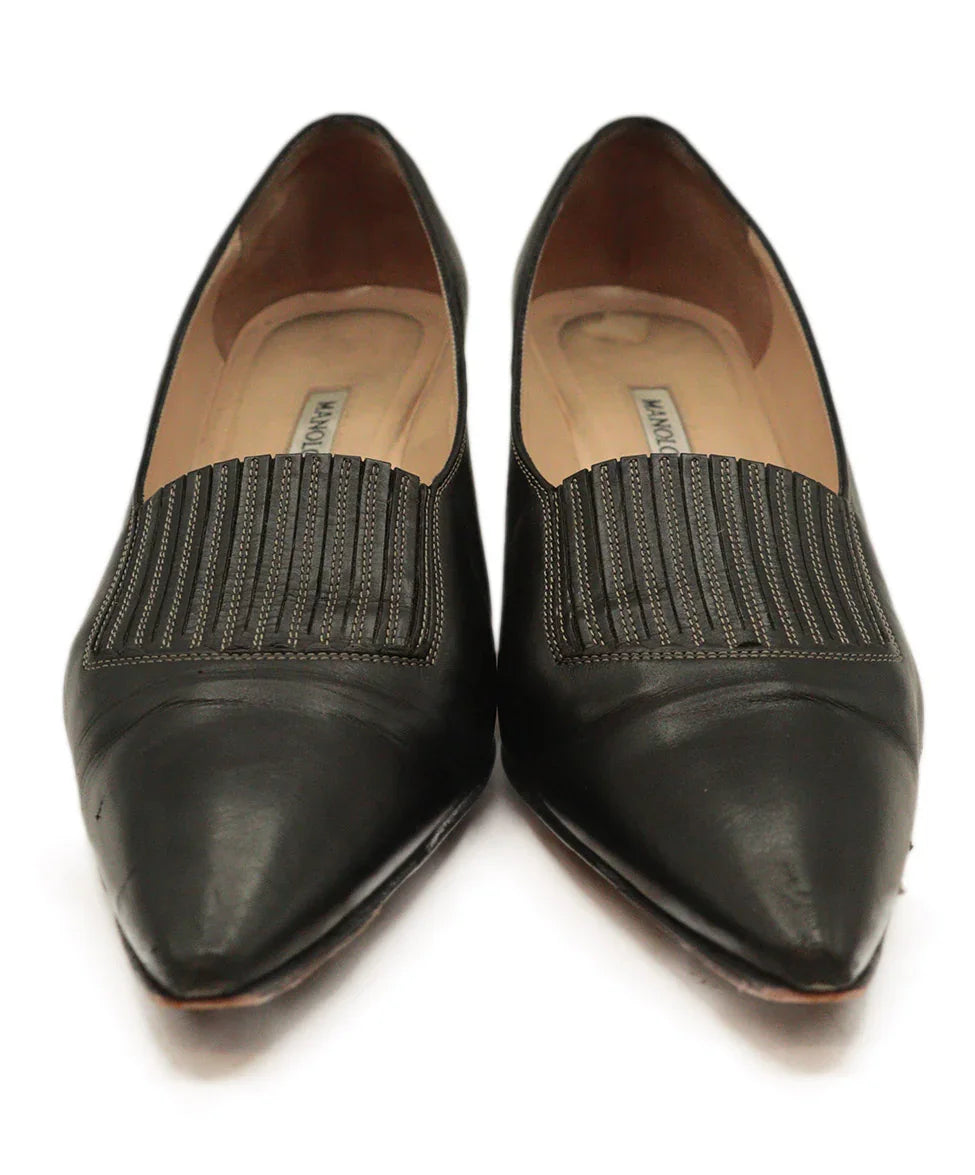 Manolo Blahnik Black Leather Stitched Heels sz 7 l Michael's