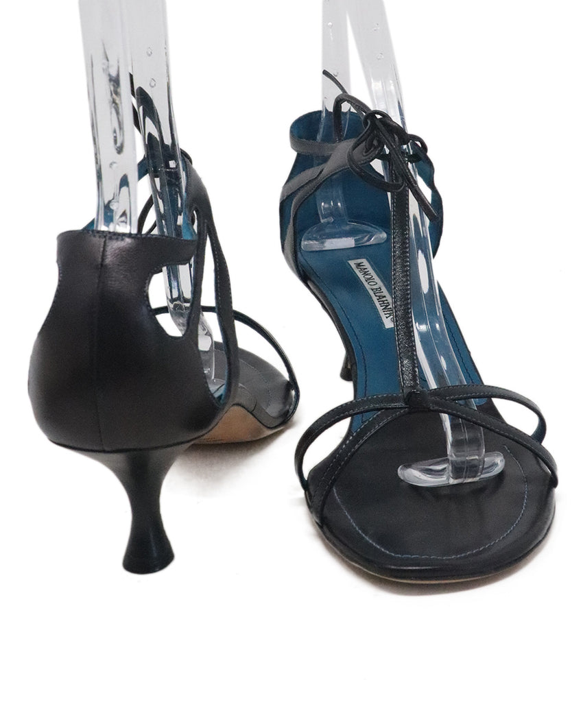 Manolo Blahnik Black & Teal Leather Sandals 2