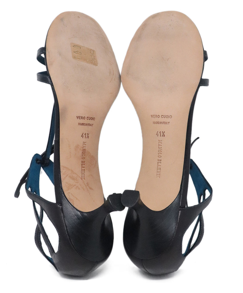 Manolo Blahnik Black & Teal Leather Sandals 4