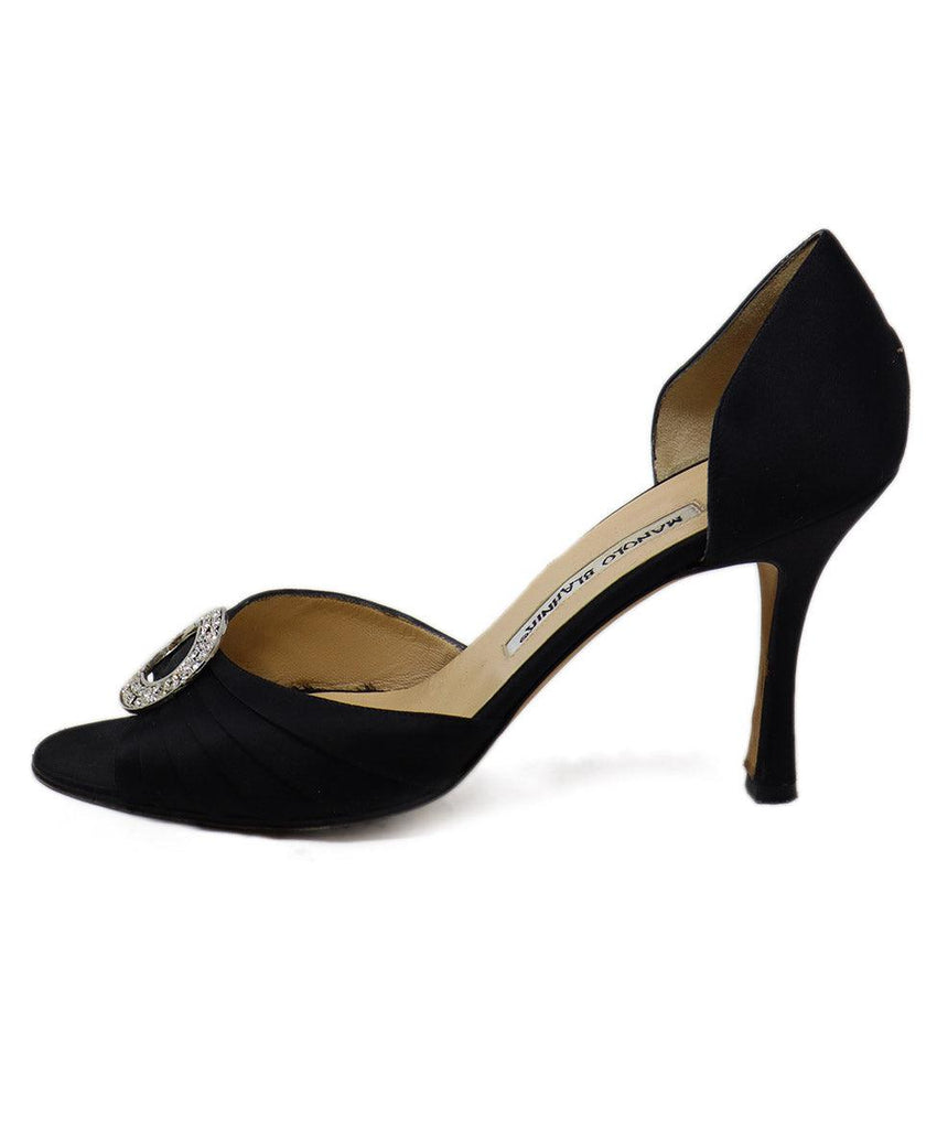 Manolo Blahnik Black Satin Rhinestone Heels 1