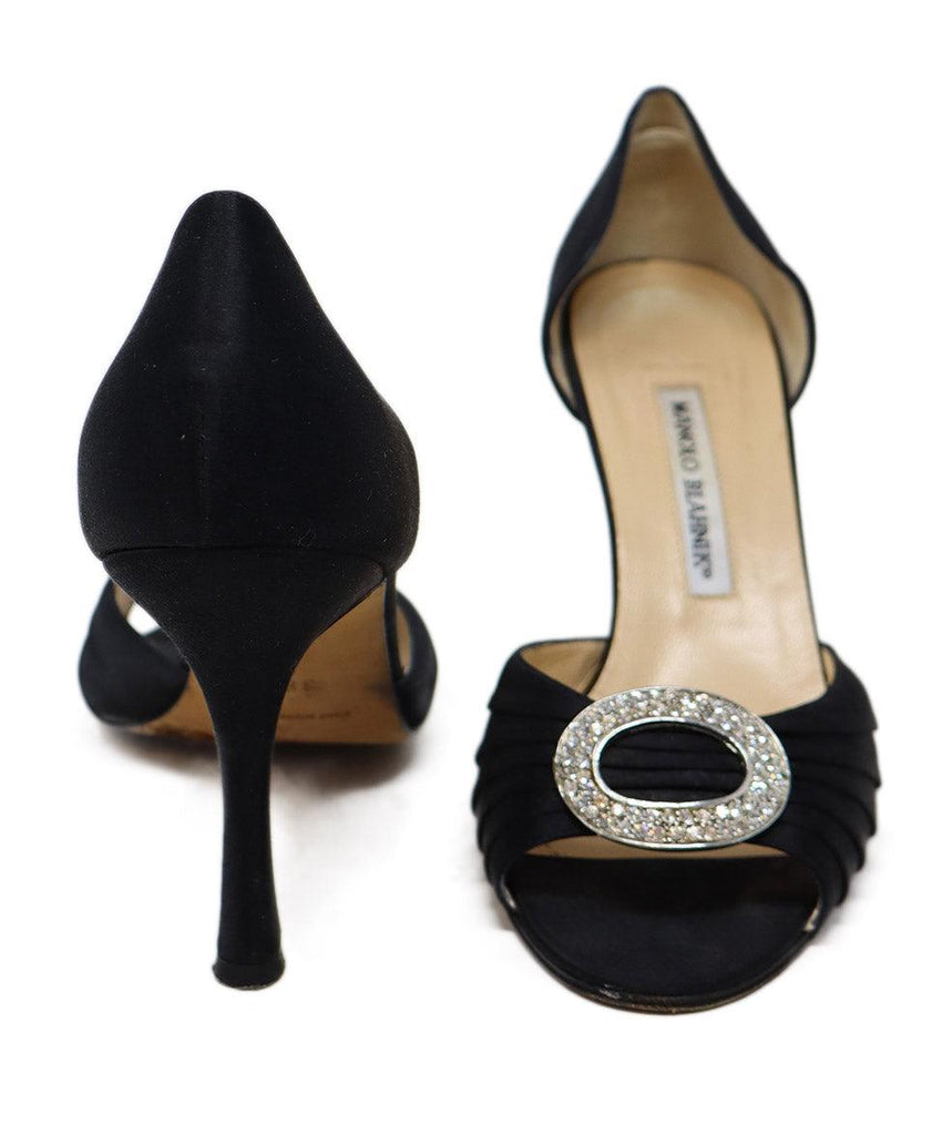 Manolo Blahnik Black Satin Rhinestone Heels 2