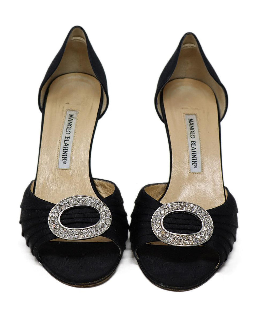 Manolo Blahnik Black Satin Rhinestone Heels 3