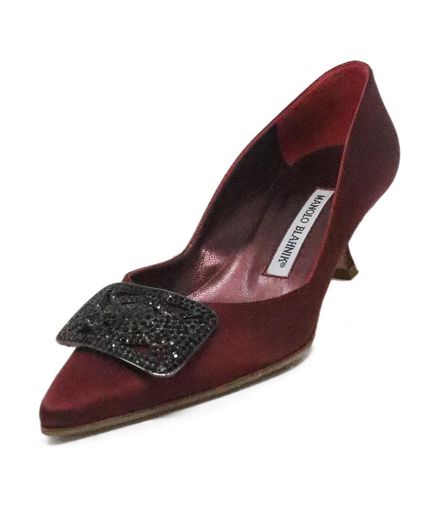 Manolo Blahnik Burgundy Silk Rhinestone Heels 