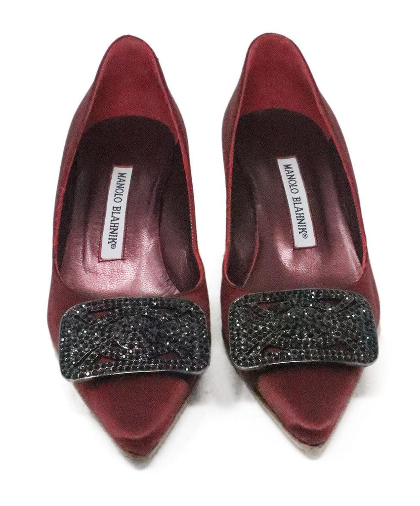 Manolo Blahnik Burgundy Silk Rhinestone Heels 3