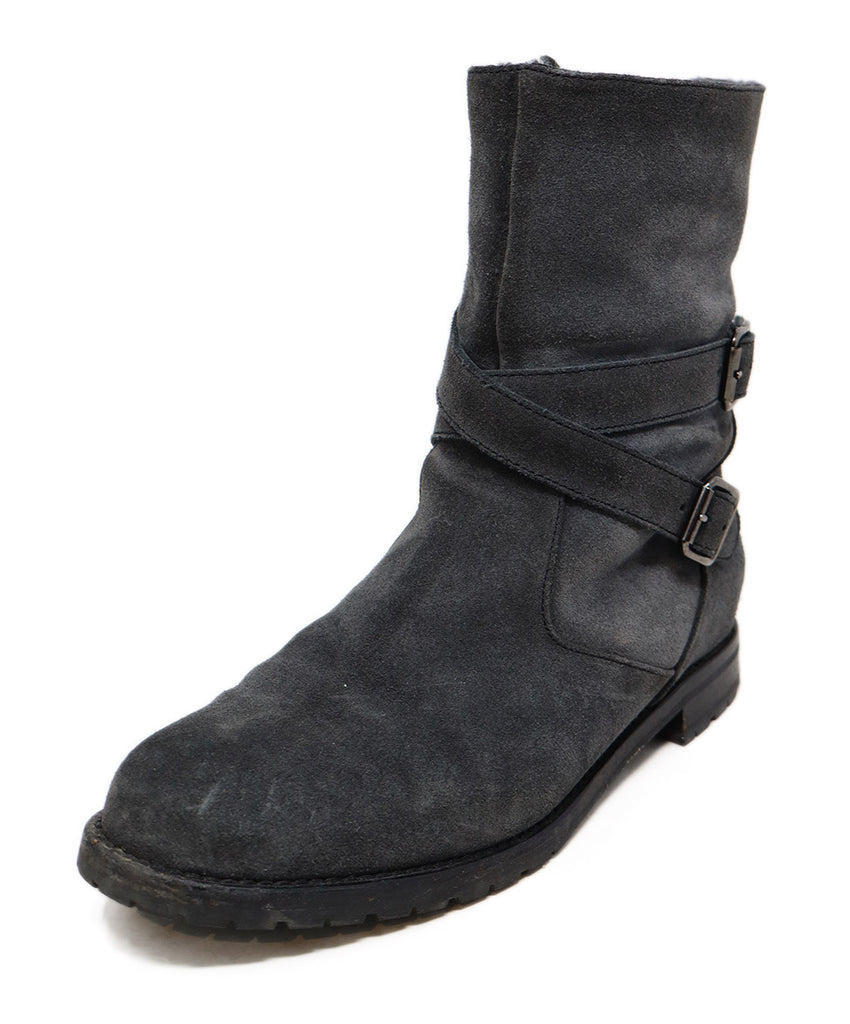 Manolo Blahnik Grey Suede Shearling Buckle Boots 