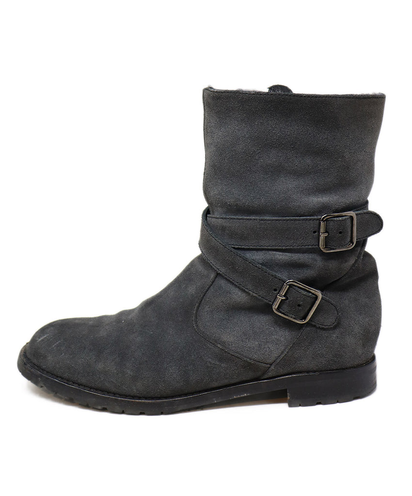 Manolo Blahnik Grey Suede Shearling Buckle Boots 1