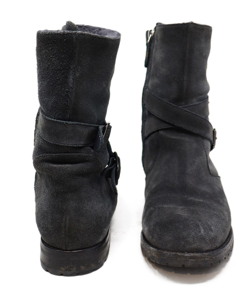 Manolo Blahnik Grey Suede Shearling Buckle Boots 2