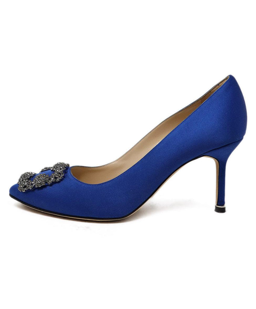 Manolo Blahnik Blue Satin Rhinestone Heels 1