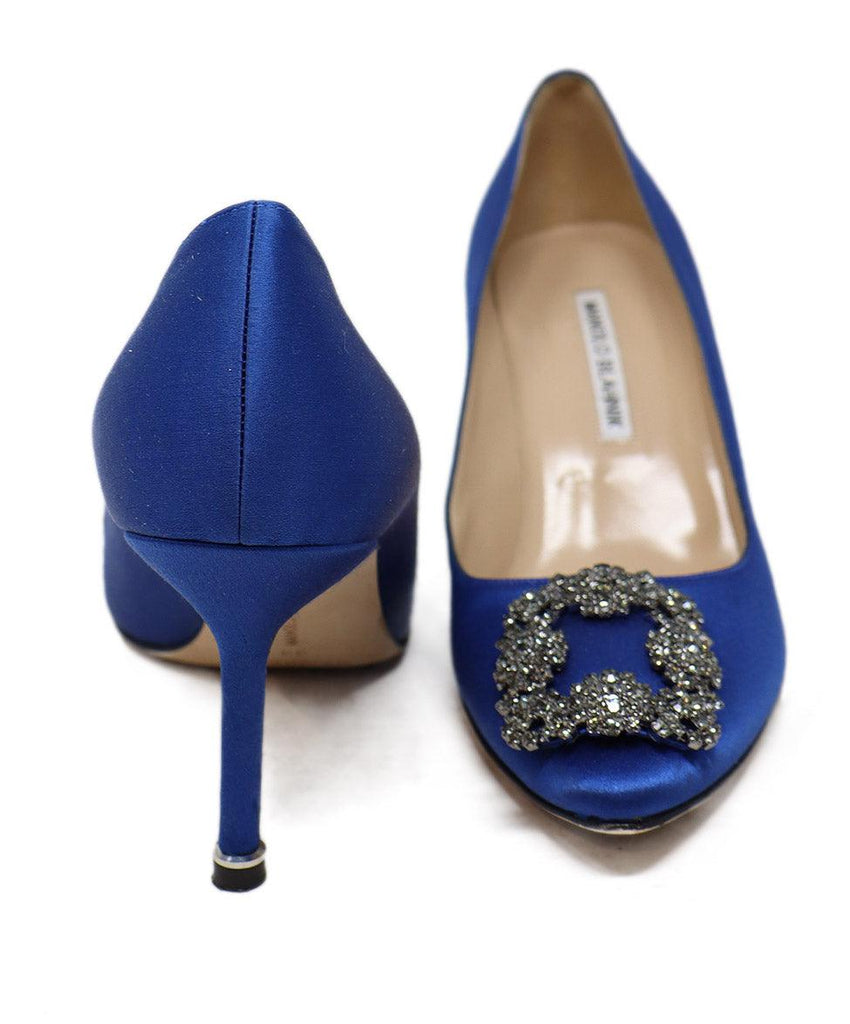 Manolo Blahnik Blue Satin Rhinestone Heels 2