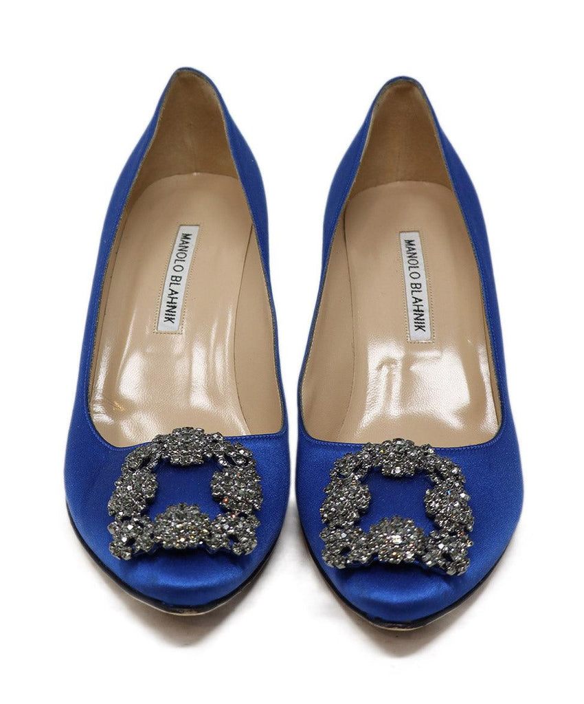 Manolo Blahnik Blue Satin Rhinestone Heels 3