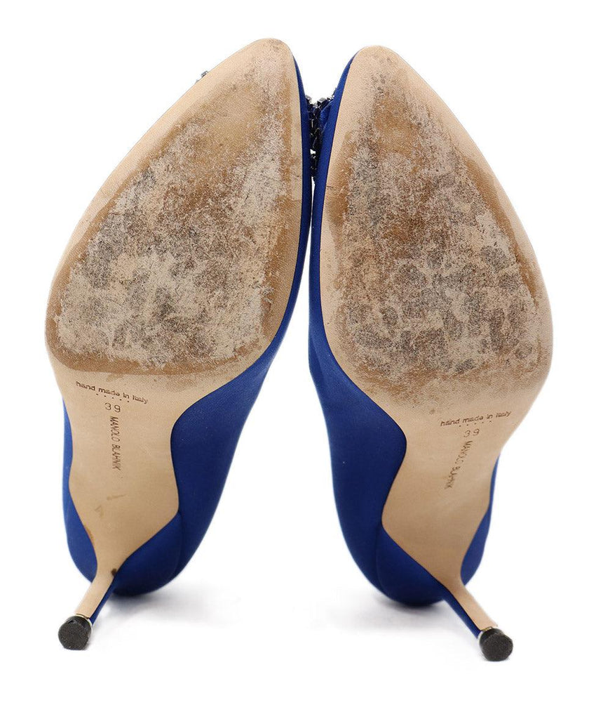 Manolo Blahnik Blue Satin Rhinestone Heels 4
