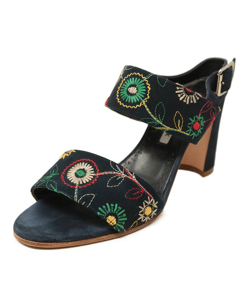 Manolo Blahnik Navy & Multicolored Embroidered Sandals 