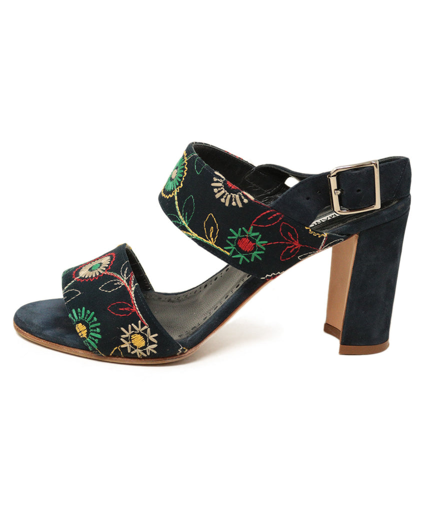 Manolo Blahnik Navy & Multicolored Embroidered Sandals 1