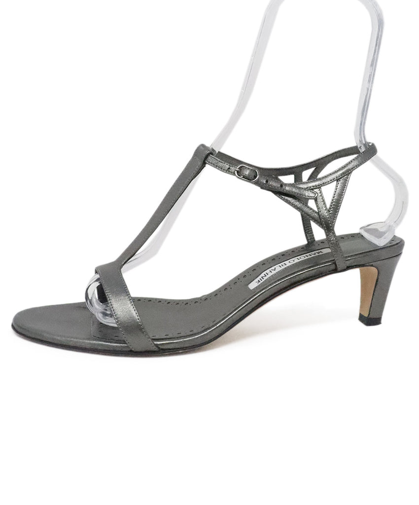 Manolo Blahnik Metallic Pewter Leather Heels 1