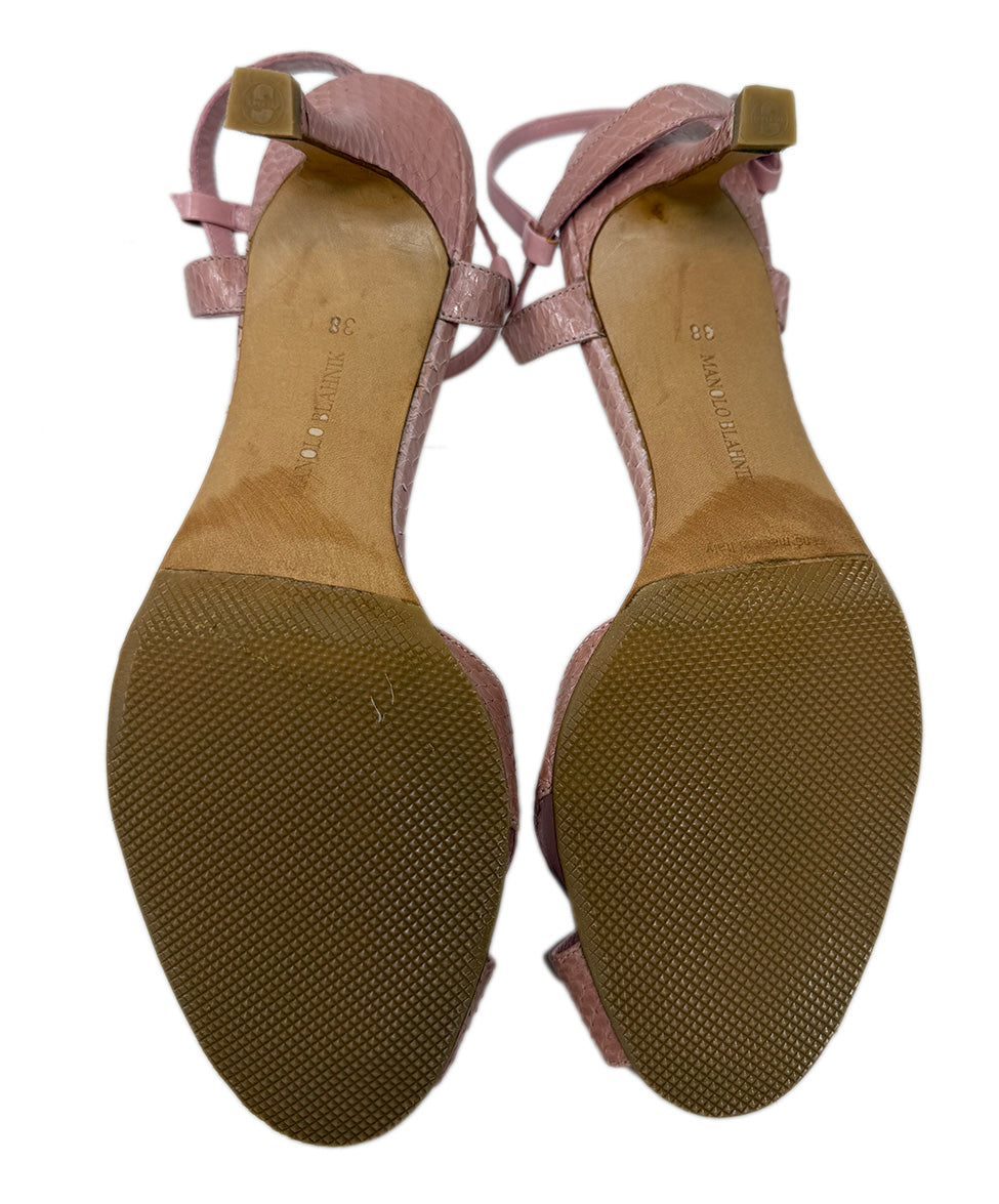 Manolo Blahnik Pink Snake Skin Sandals sz 8 l Michael's Luxury