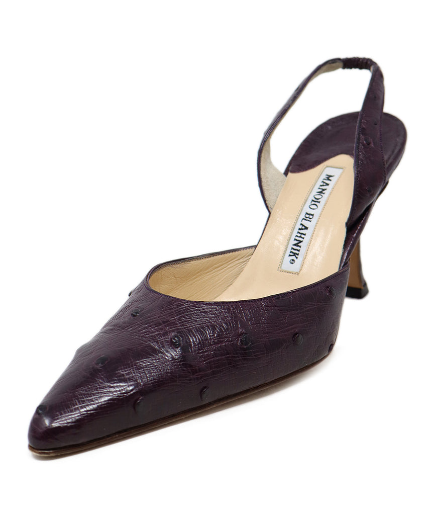 Manolo Blahnik Purple Ostrich Leather Slingbacks 