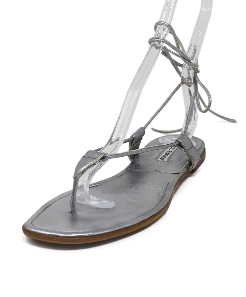 Manolo Blahnik Silver Leather Sandals 