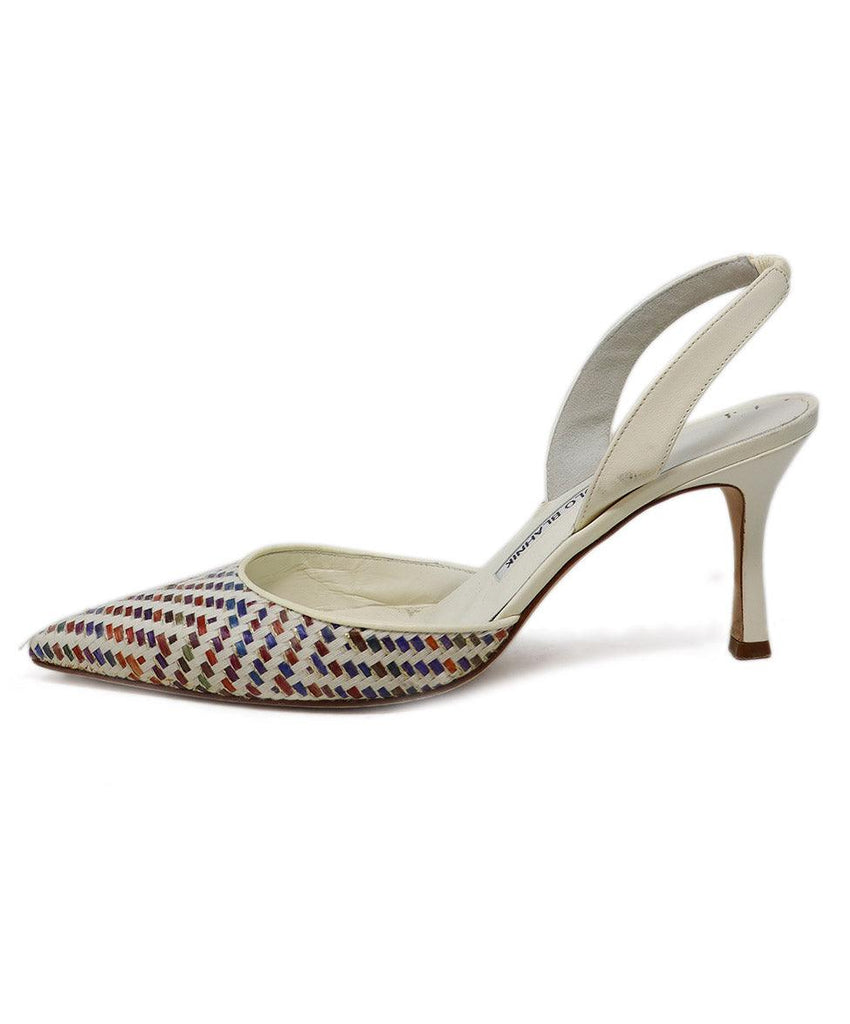 Manolo Blahnik White & Multicolor Woven Slingbacks 1