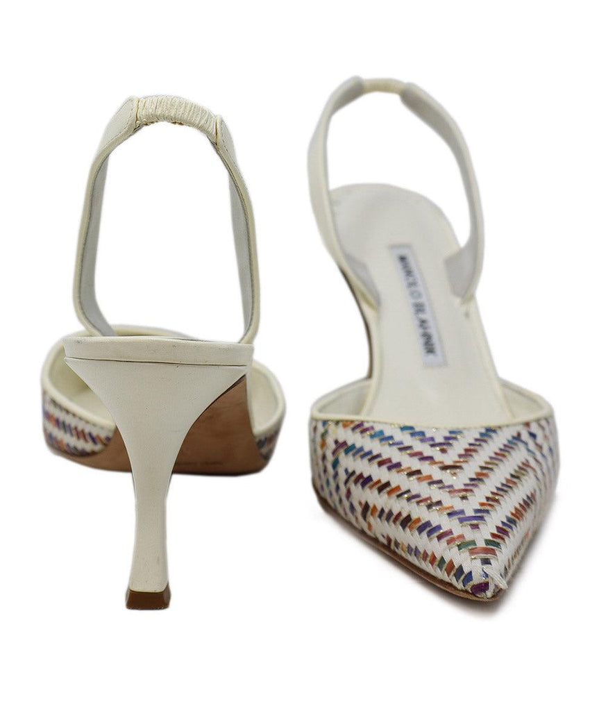Manolo Blahnik White & Multicolor Woven Slingbacks 2