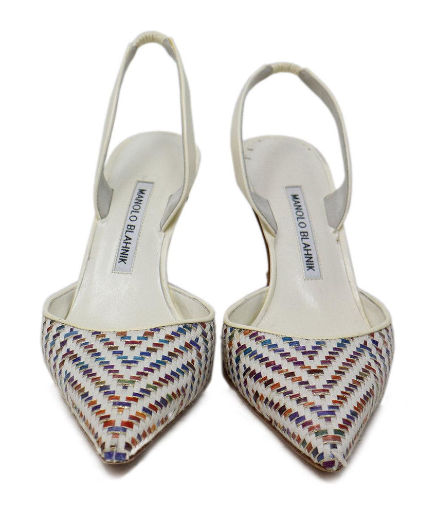 Manolo Blahnik White & Multicolor Woven Slingbacks 3