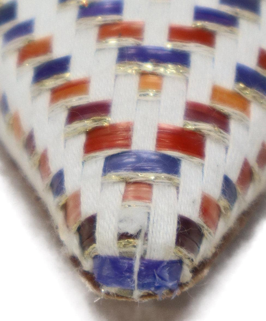 Manolo Blahnik White & Multicolor Woven Slingbacks 7