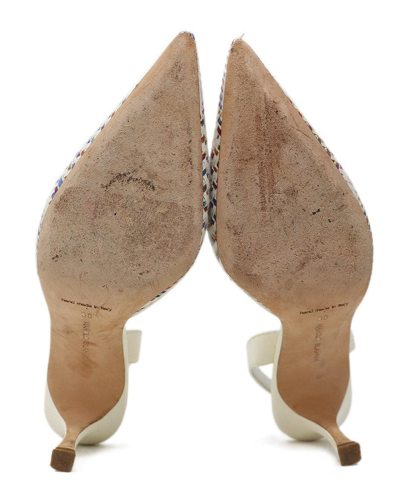 Manolo Blahnik White & Multicolor Woven Slingbacks 4