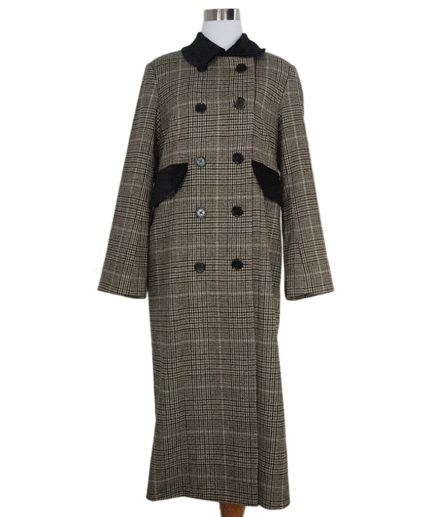 Manoush Black & Brown Plaid Wool Coat 