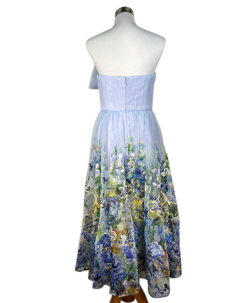 Marchesa Notte Embroidered Organza Strapless Dress - BLUE