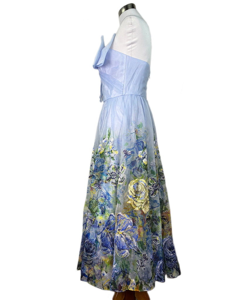 marchesa notte blue embroidered dress Floral Gown sz 6 l Michael's Luxury Consignment – Michael's Consignment NYC Select Size:M Black Lace Overlay Split Spring Guest this cocktail dress flatters