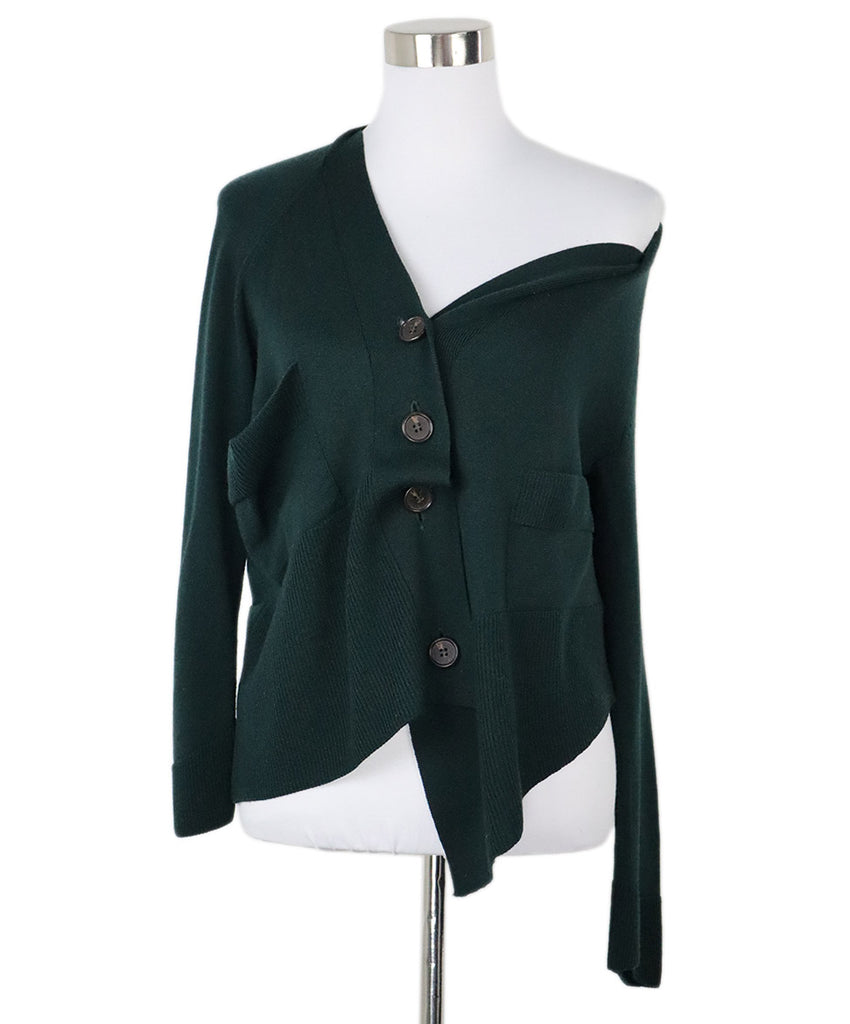 Margiela Green Off-The-Shoulder Wool Cardigan 