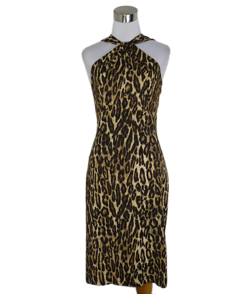 caché full length halter sequin animal print dress Michael Kors Brown Leopard Rayon Dress sz 6 l Michael's Luxury Consignment  – Michael's Consignment NYC