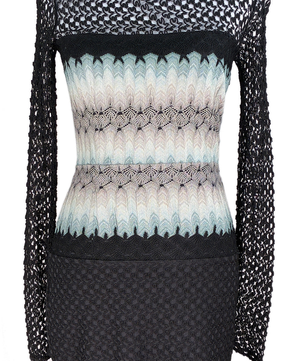 missoni dress black Missoni V Neck Bodycon Mini Sweater Dress Womens 4 Black Elegant Party Cocktail