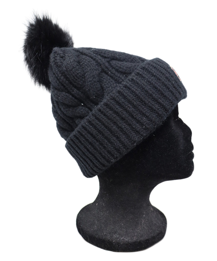 Moncler Black Knit & Fox Fur Hat 