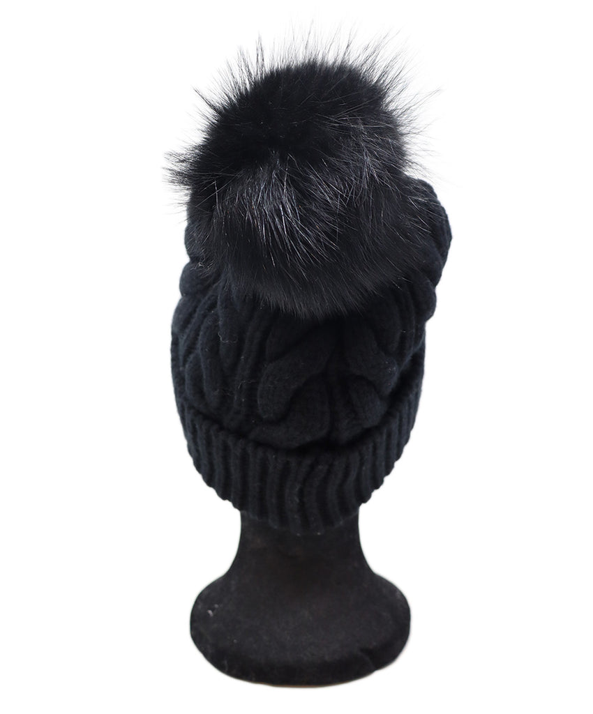 Moncler Black Knit & Fox Fur Hat 1