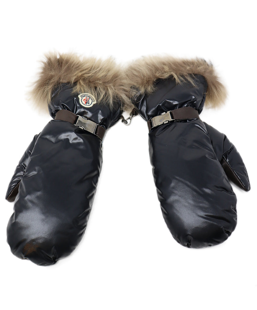 Moncler Black & Brown Leather Fur Mittens 