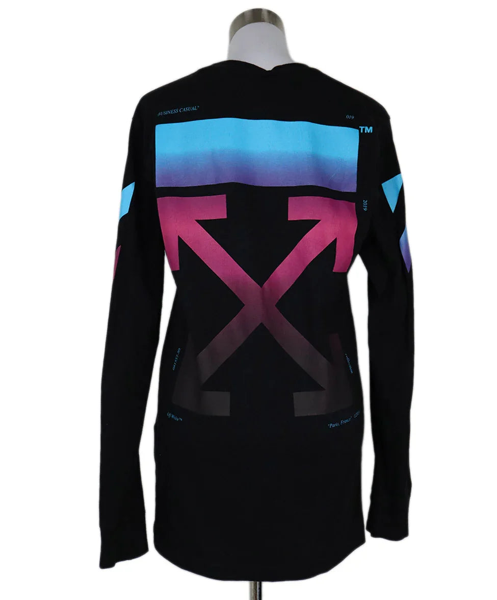 Off-White Black Purple & Blue Print Shirt sz 8 l Michael's Luxury