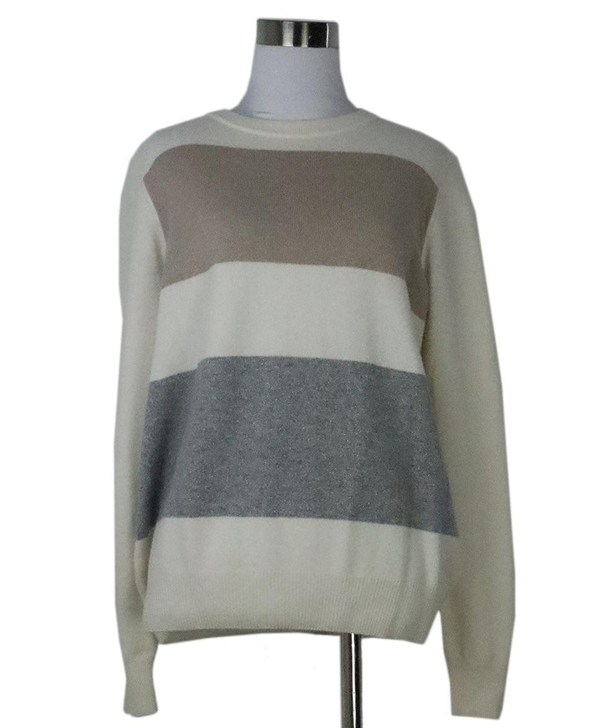 Peserico Ivory & Grey Cashmere Sweater 