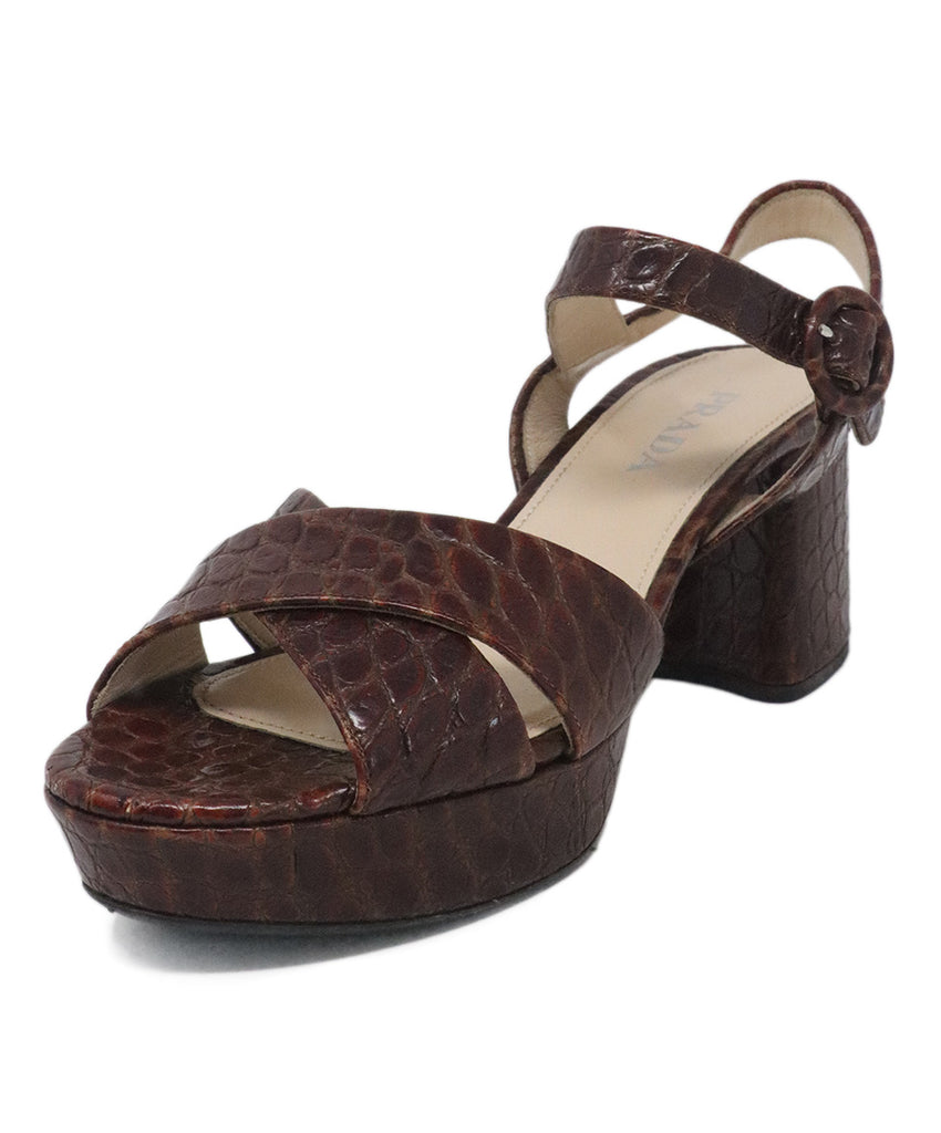 Prada Brown Pressed Leather Platform Sandals 