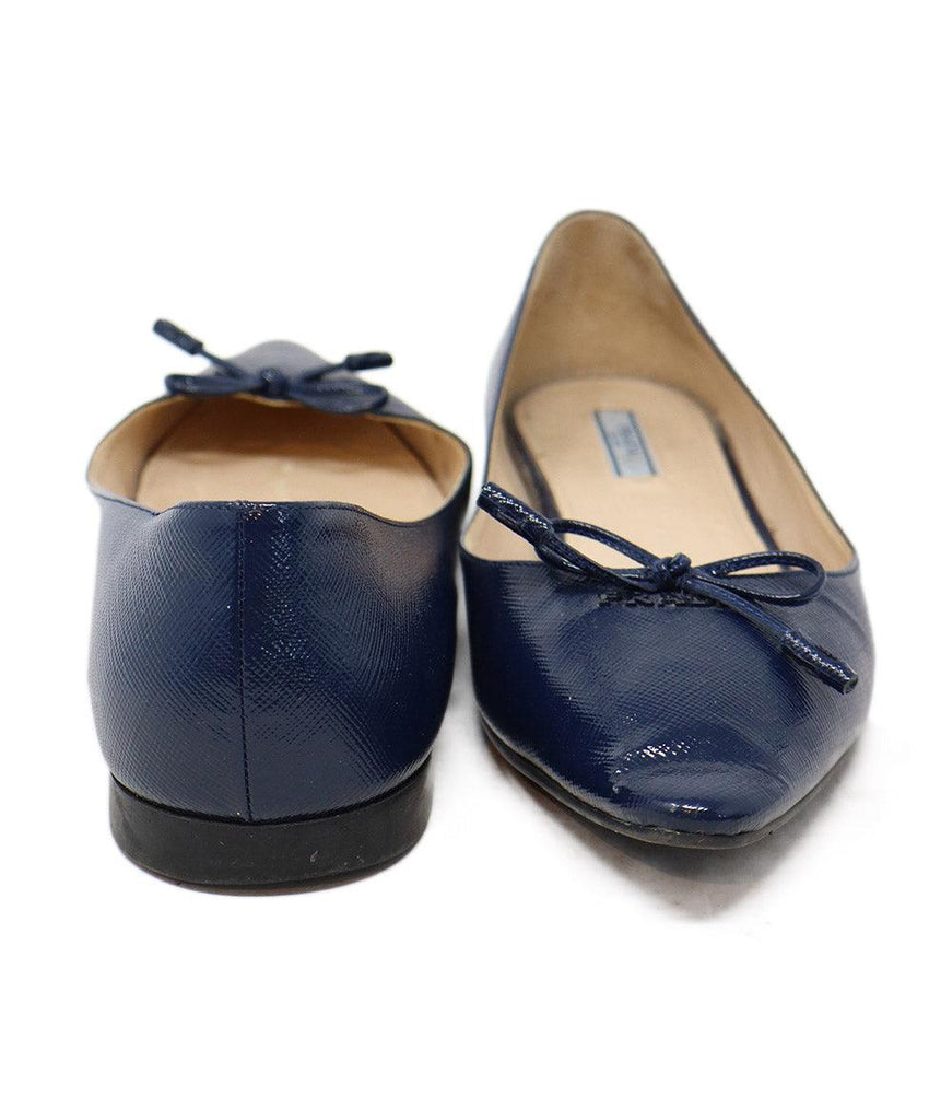 Prada Blue Patent Leather Bow Trim Flats 2