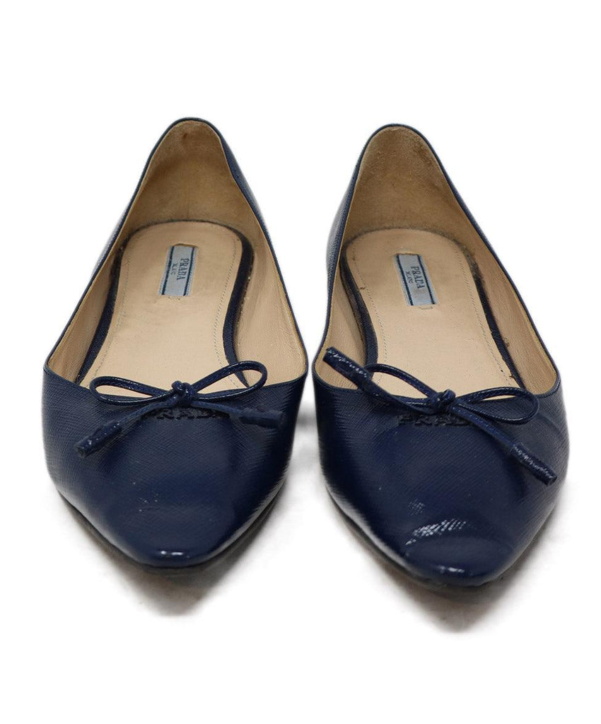Prada Blue Patent Leather Bow Trim Flats 3