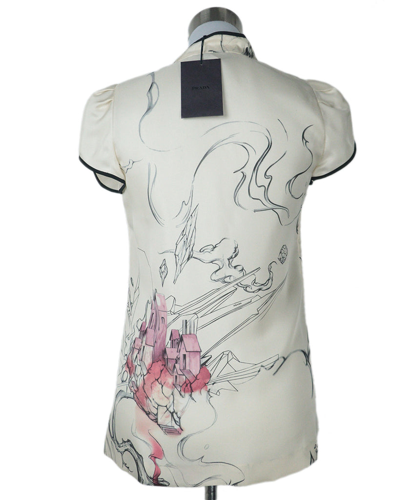 Prada Ivory & Pink Print Silk Top 2