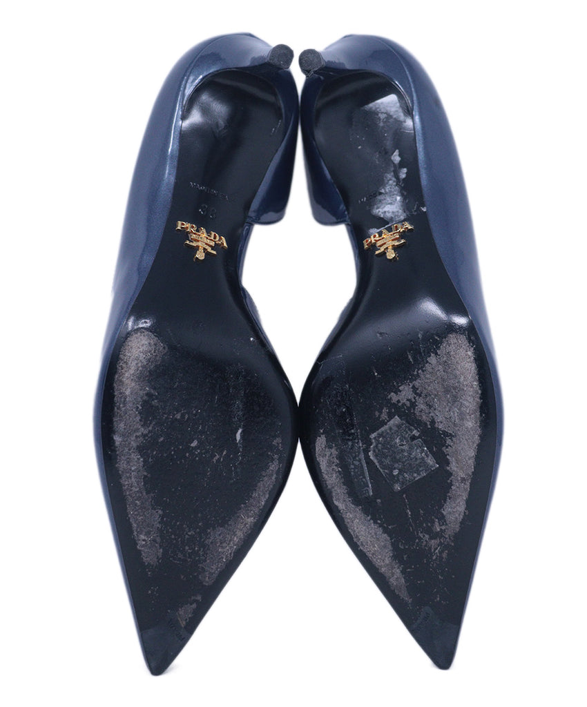 Prada Metallic Navy Patent Leather Heels 4