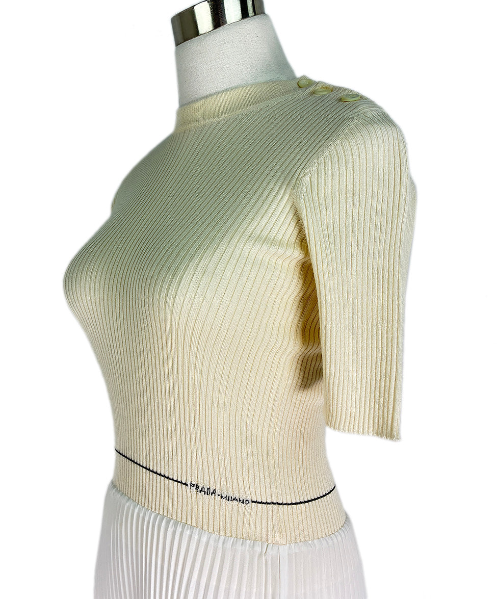Prada Neutral Knit White Pleated Dress sz 2 l Michael's Luxury Consignment   Michael's Consignment NYC