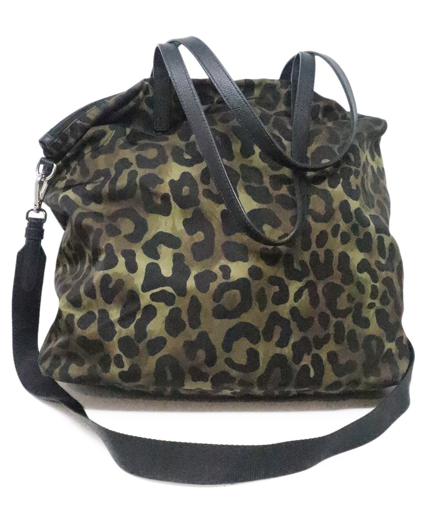 Prada Olive Green Leopard Print Tote 2