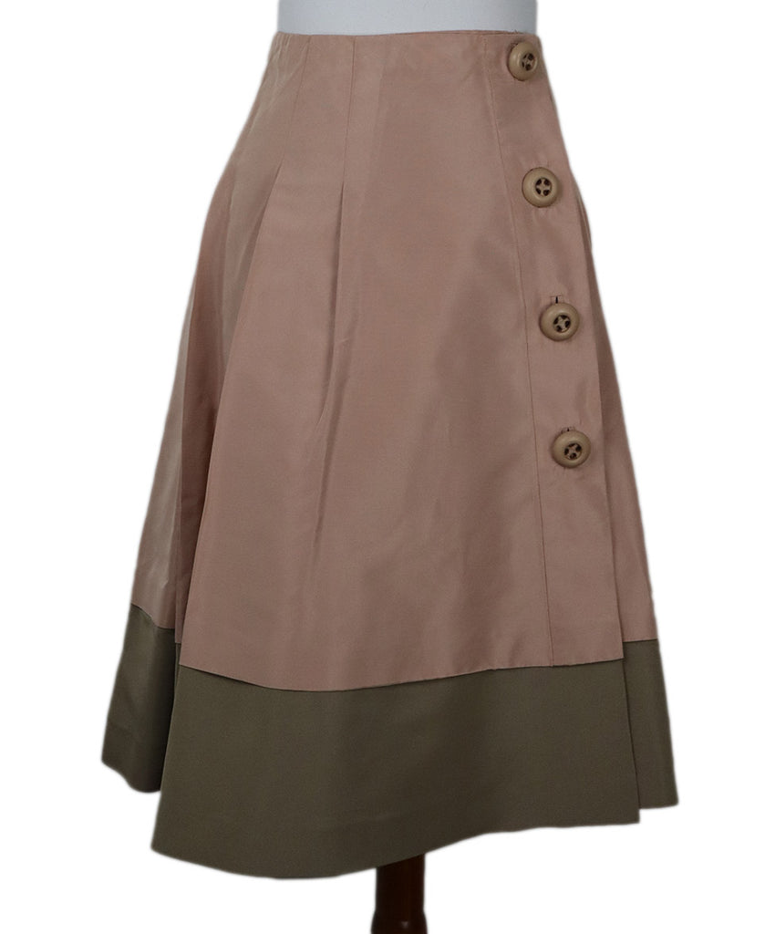 Prada Pink & Beige Trim Silk Skirt 