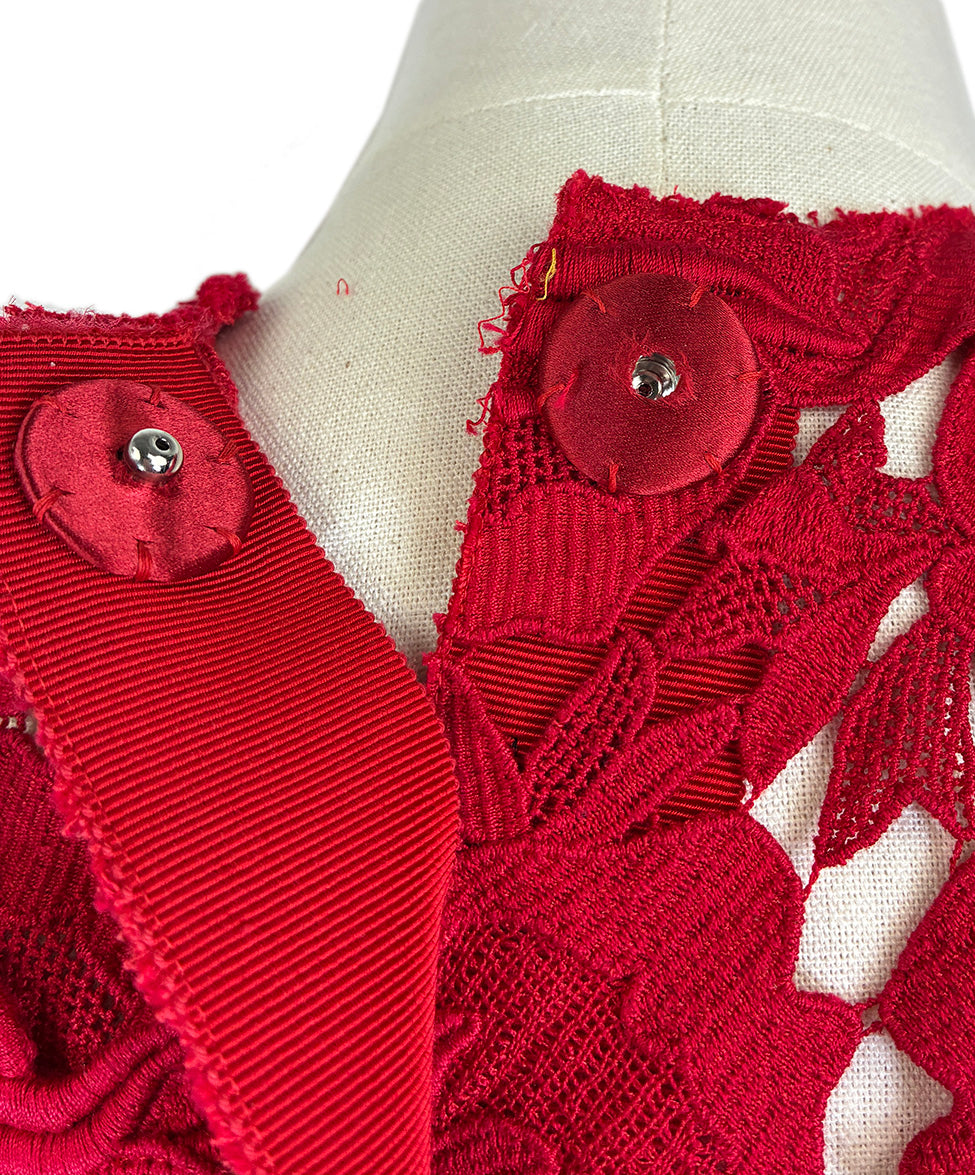 prada red flower dress Prada Red Floral Cotton Applique Dress sz4